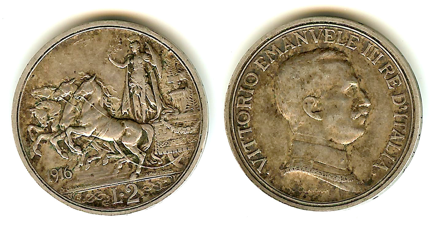 Italy 2 lira 1916 EF+